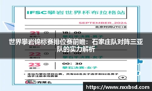 世界攀岩锦标赛排位赛前瞻：石家庄队对阵三亚队的实力解析